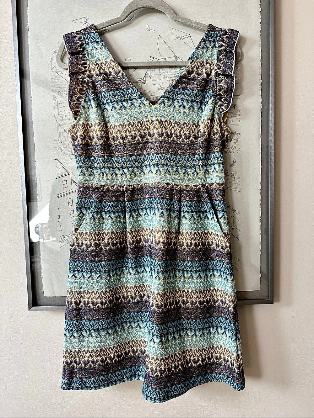 Anthropologie Tabitha Teahouse Textured Crochet Lace Fit & Flare Dress Size 6